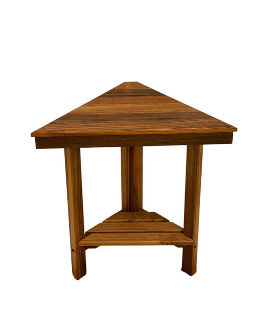 18" X 17" Brown Teak Corner Shower Bench With Shelf HomeRoots