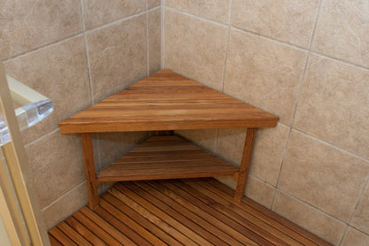 18" X 31" Brown Teak Corner Shower Bench With Shelf HomeRoots