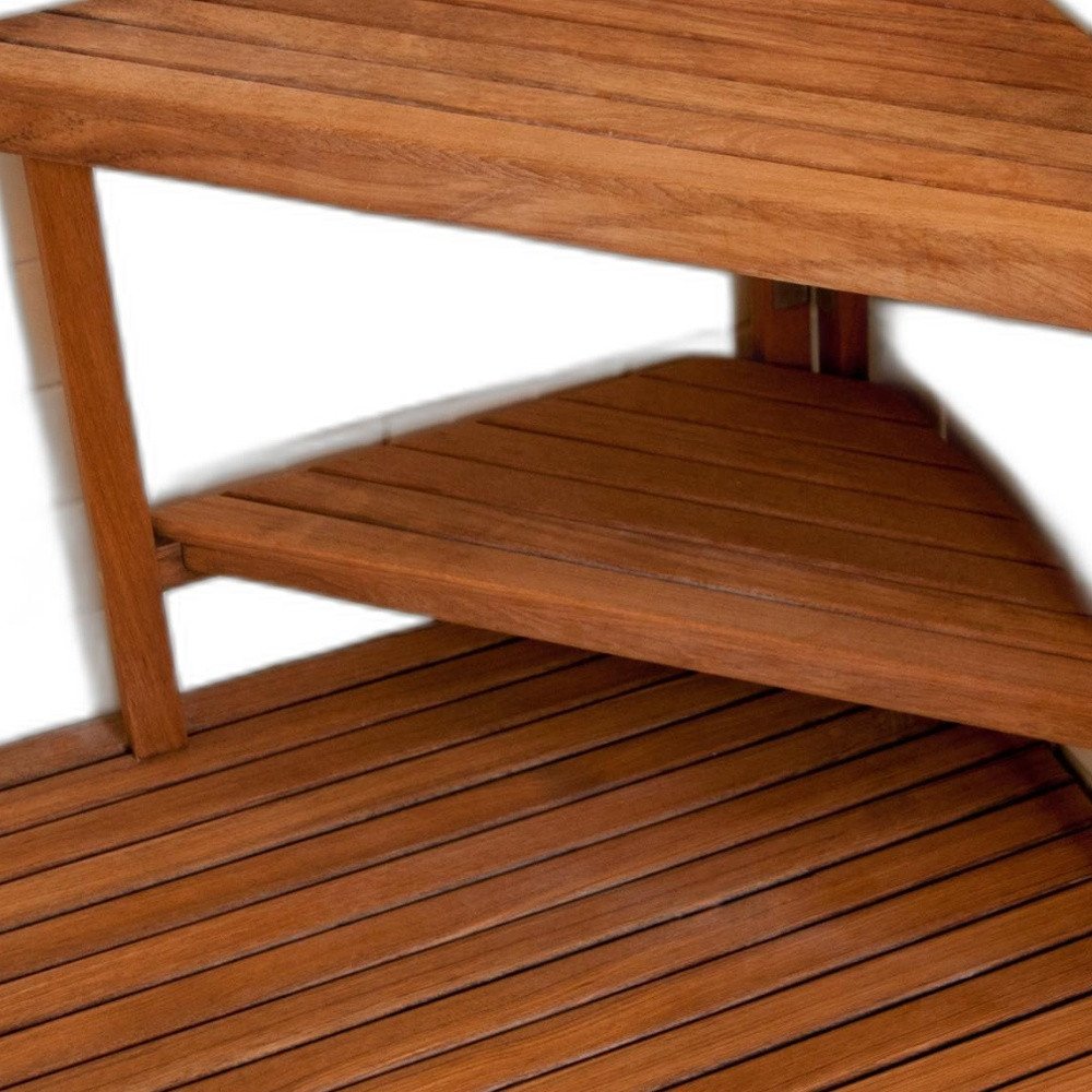18" X 31" Brown Teak Corner Shower Bench With Shelf — view 3