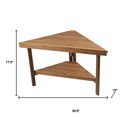18" X 31" Brown Teak Corner Shower Bench With Shelf HomeRoots