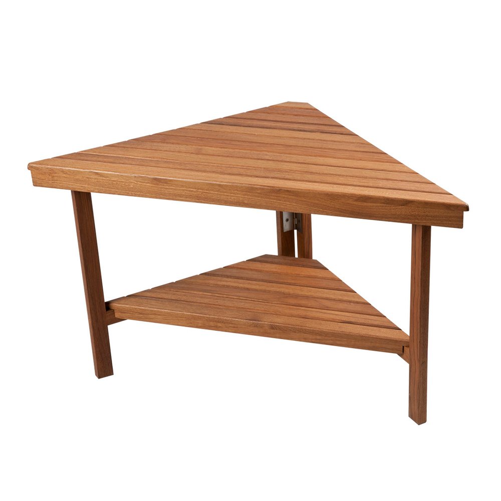 18" X 31" Brown Teak Corner Shower Bench With Shelf HomeRoots