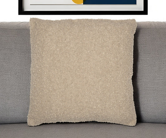 24" Taupe Throw Pillow With Shag