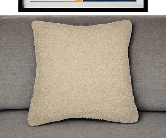 24" Beige Throw Pillow With Shag