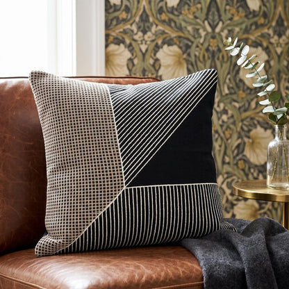 20" Black and White Geometric Cotton Throw Pillow With Embroidery HomeRoots