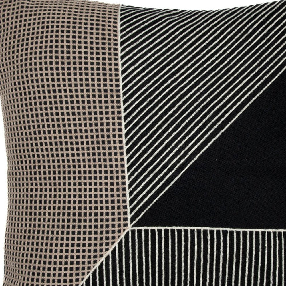 24" Black and White Geometric Cotton Throw Pillow  With Embroidery — view 2