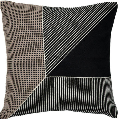 24" Black and White Geometric Cotton Throw Pillow  With Embroidery HomeRoots