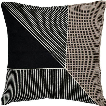 24" Black and White Geometric Cotton Throw Pillow  With Embroidery