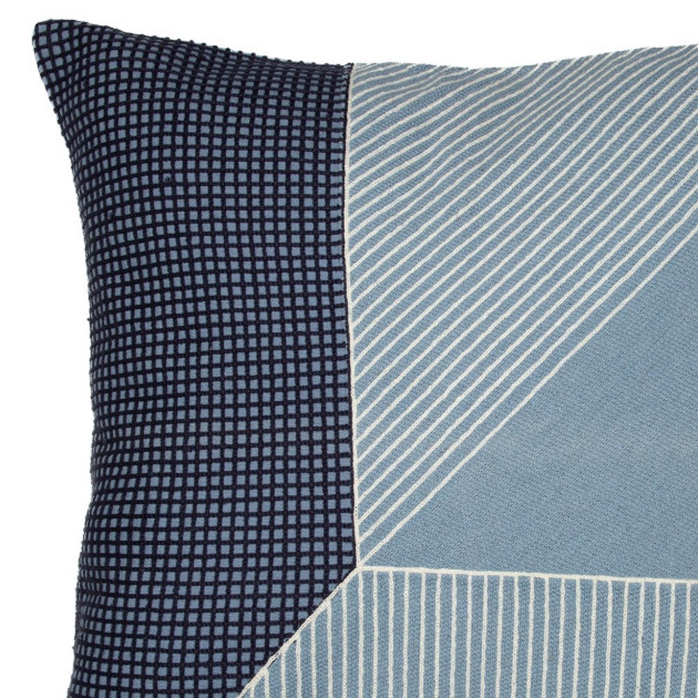 20" Blue and White Geometric Cotton Throw Pillow With Embroidery HomeRoots