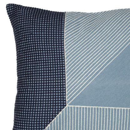 20" Blue and White Geometric Cotton Throw Pillow With Embroidery HomeRoots