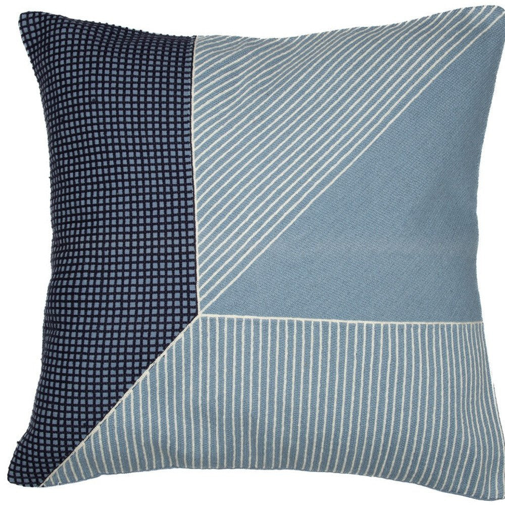 20" Blue and White Geometric Cotton Throw Pillow With Embroidery — view 9