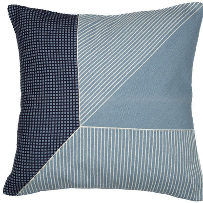 20" Blue and White Geometric Cotton Throw Pillow With Embroidery HomeRoots