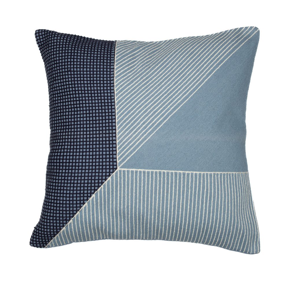 20" Blue and White Geometric Cotton Throw Pillow With Embroidery HomeRoots