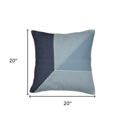 20" Blue and White Geometric Cotton Throw Pillow With Embroidery HomeRoots