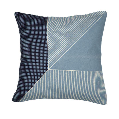 24" Blue and White Geometric Cotton Throw Pillow With Embroidery