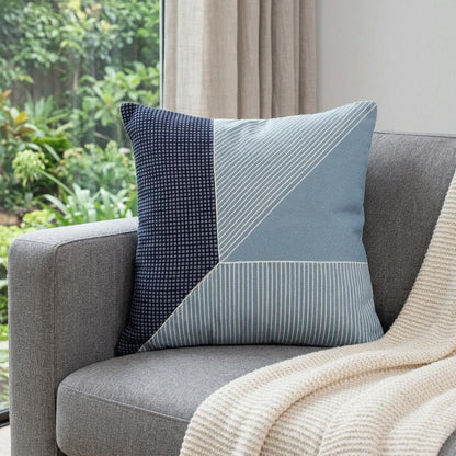 24" Blue and White Geometric Cotton Throw Pillow With Embroidery HomeRoots