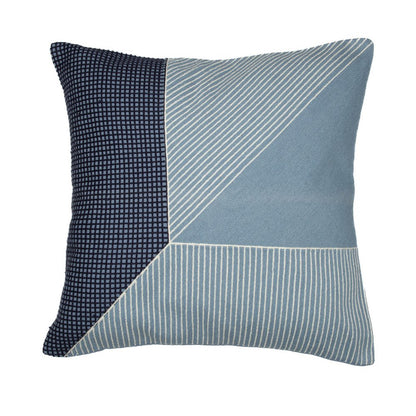 24" Blue and White Geometric Cotton Throw Pillow With Embroidery HomeRoots
