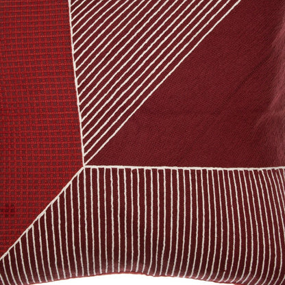 20" Red and White Geometric Cotton Throw Pillow With Embroidery HomeRoots