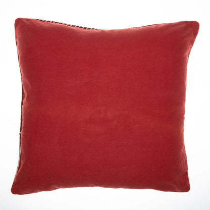 20" Red and White Geometric Cotton Throw Pillow With Embroidery FurniFindUSA