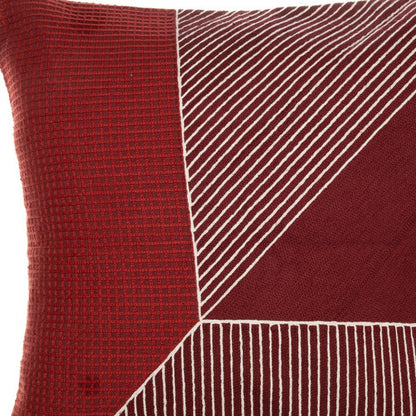 24" Red and White Geometric Cotton Throw Pillow With Embroidery