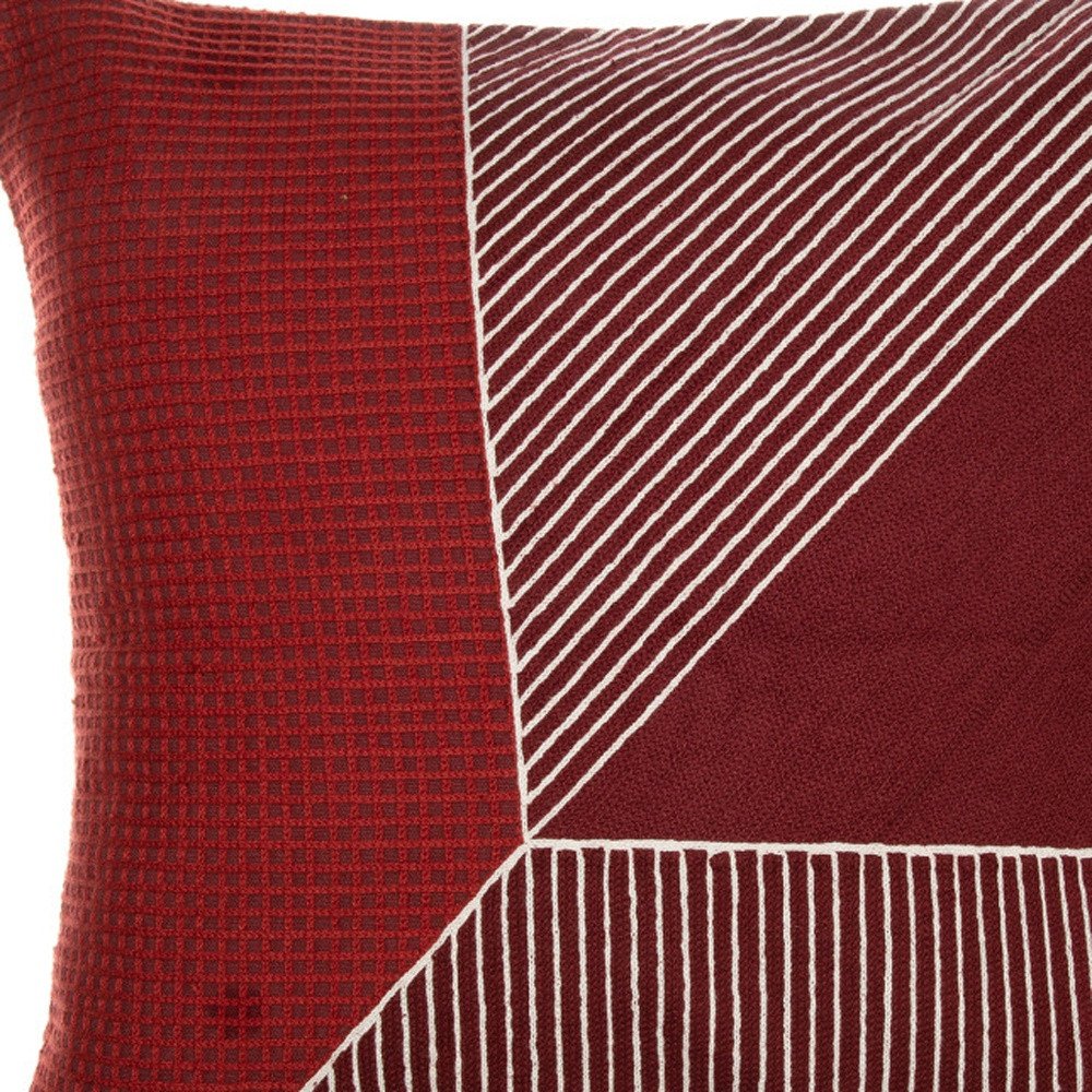 24" Red and White Geometric Cotton Throw Pillow With Embroidery — view 2