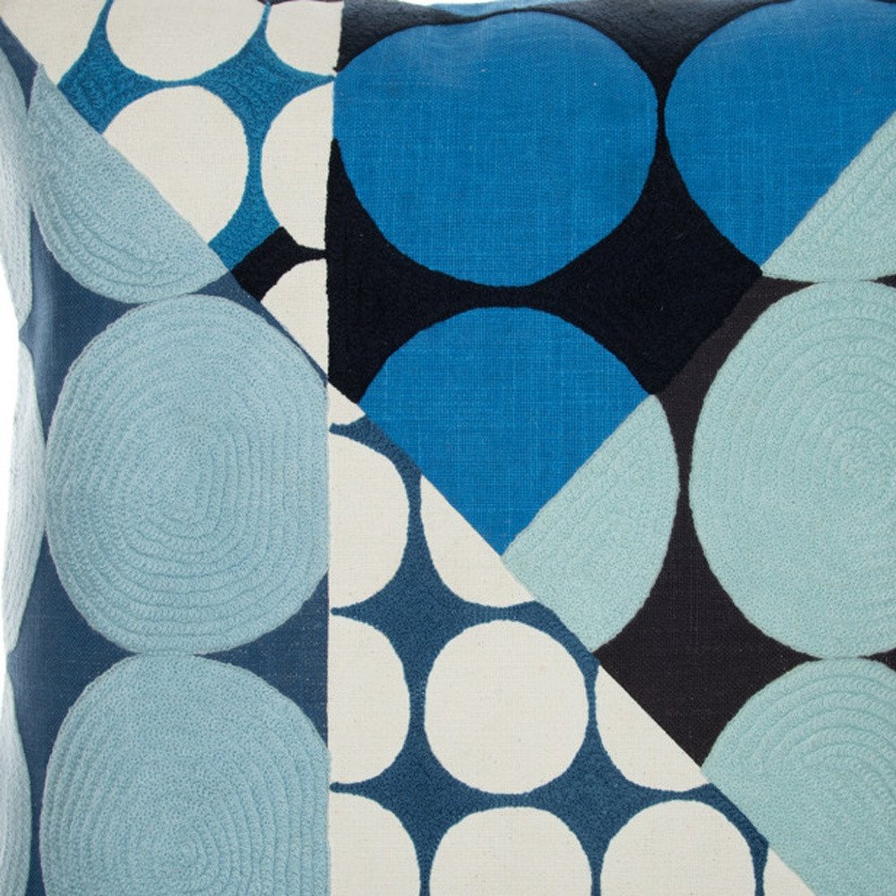24" Blue and Ivory Geometric Cotton Throw Pillow With Embroidery — view 7