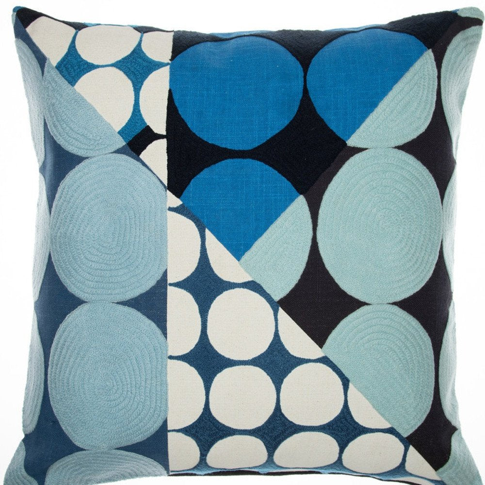 24" Blue and Ivory Geometric Cotton Throw Pillow With Embroidery — view 8