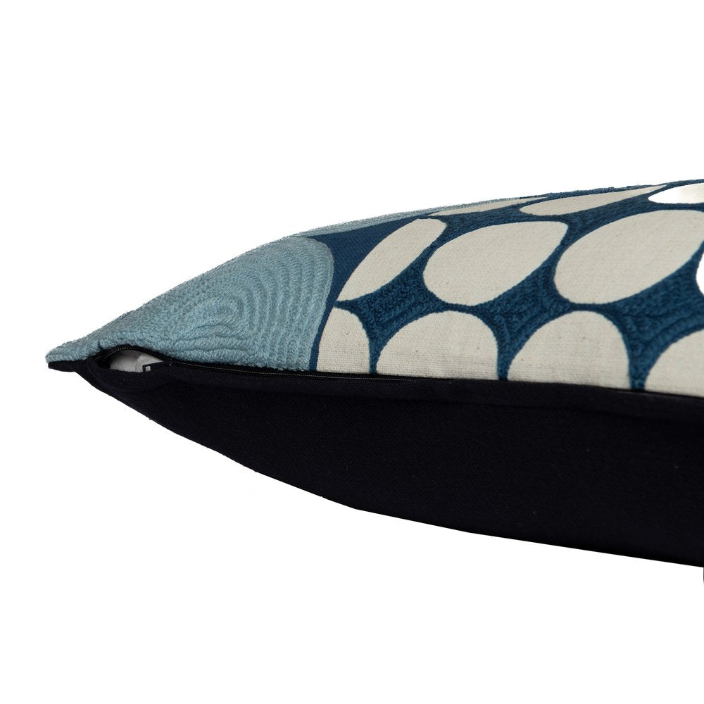 24" Blue and Ivory Geometric Cotton Throw Pillow With Embroidery HomeRoots