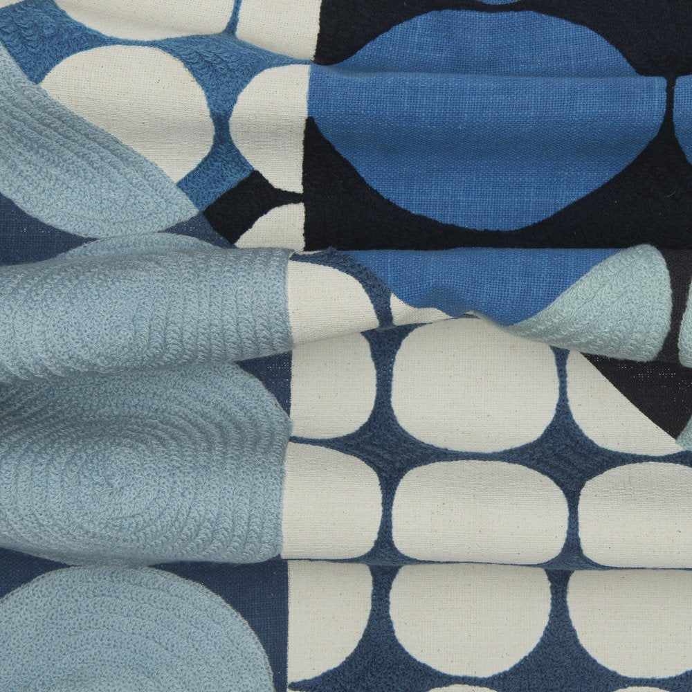 24" Blue and Ivory Geometric Cotton Throw Pillow With Embroidery HomeRoots