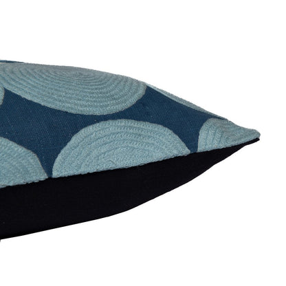 24" Blue and Ivory Geometric Cotton Throw Pillow With Embroidery HomeRoots