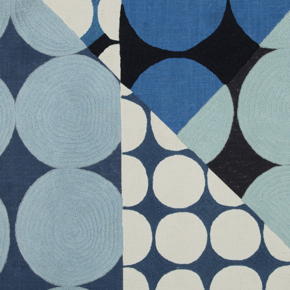 24" Blue and Ivory Geometric Cotton Throw Pillow With Embroidery HomeRoots