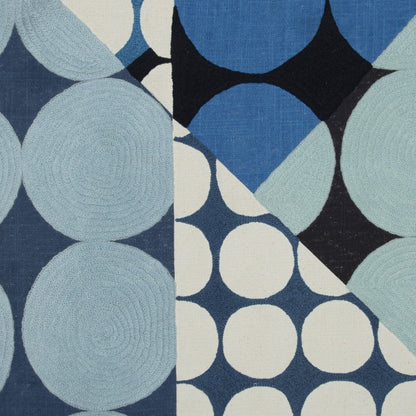 24" Blue and Ivory Geometric Cotton Throw Pillow With Embroidery HomeRoots