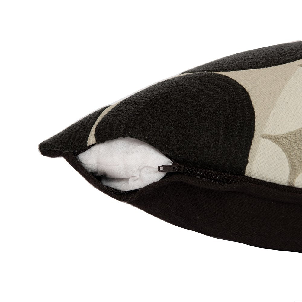 24" Beige and Black Geometric Cotton Throw Pillow With Embroidery HomeRoots
