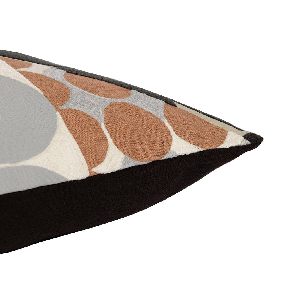 24" Beige and Black Geometric Cotton Throw Pillow With Embroidery — view 8