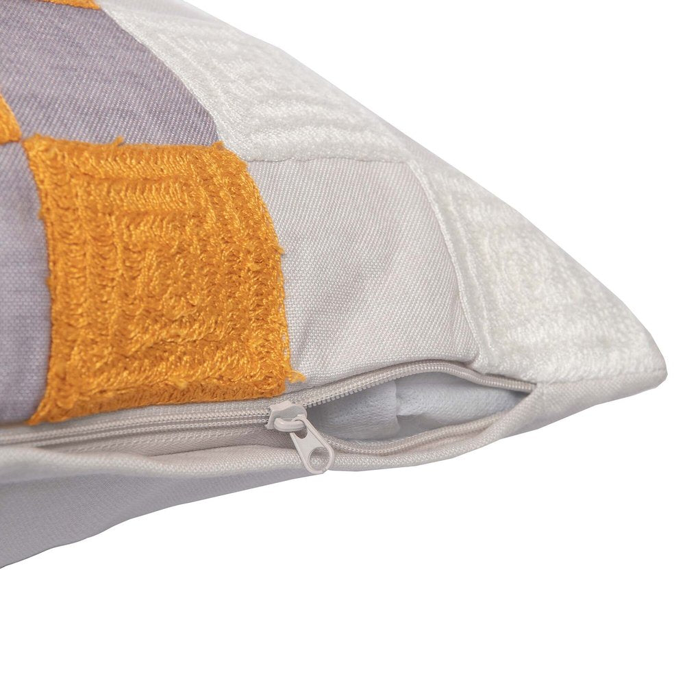 20" Yellow and Gray Check Throw Pillow With Embroidery — view 9