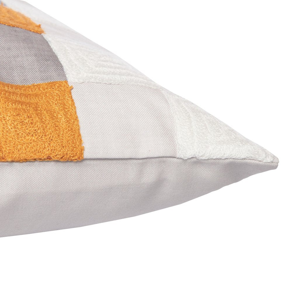 20" Yellow and Gray Check Throw Pillow With Embroidery — view 8