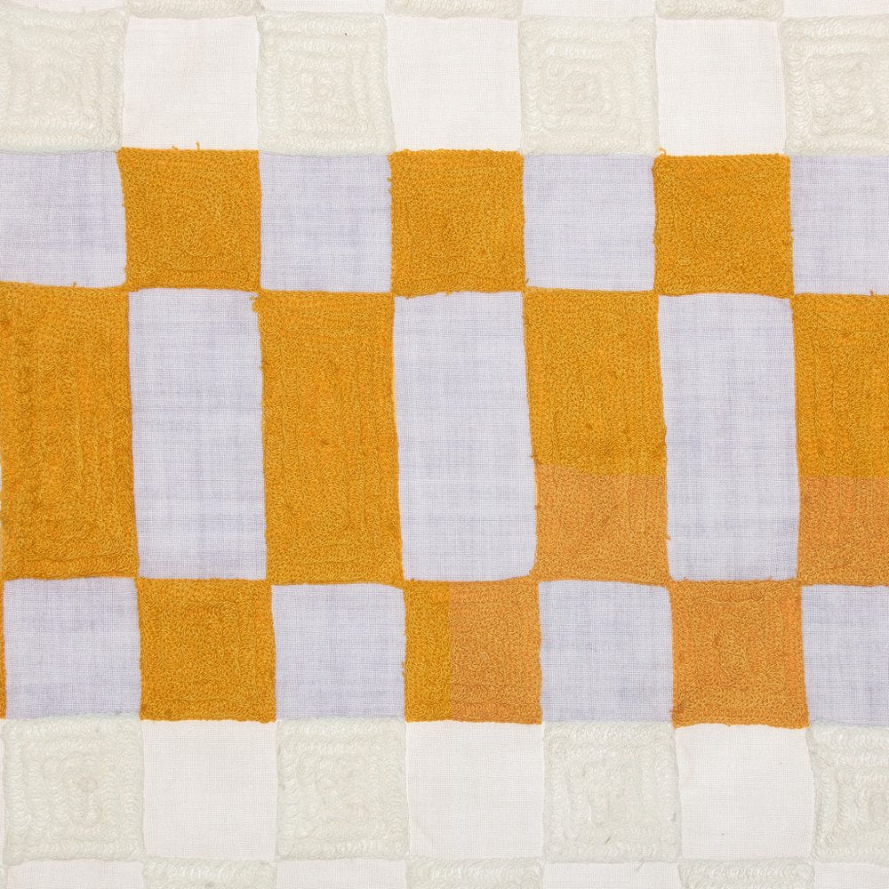 20" Yellow and Gray Check Throw Pillow With Embroidery — view 7