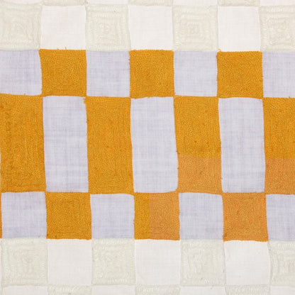 20" Yellow and Gray Check Throw Pillow With Embroidery HomeRoots