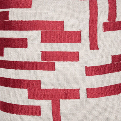 24" Red and Ivory Geometric Cotton Blend Throw Pillow With Embroidery HomeRoots