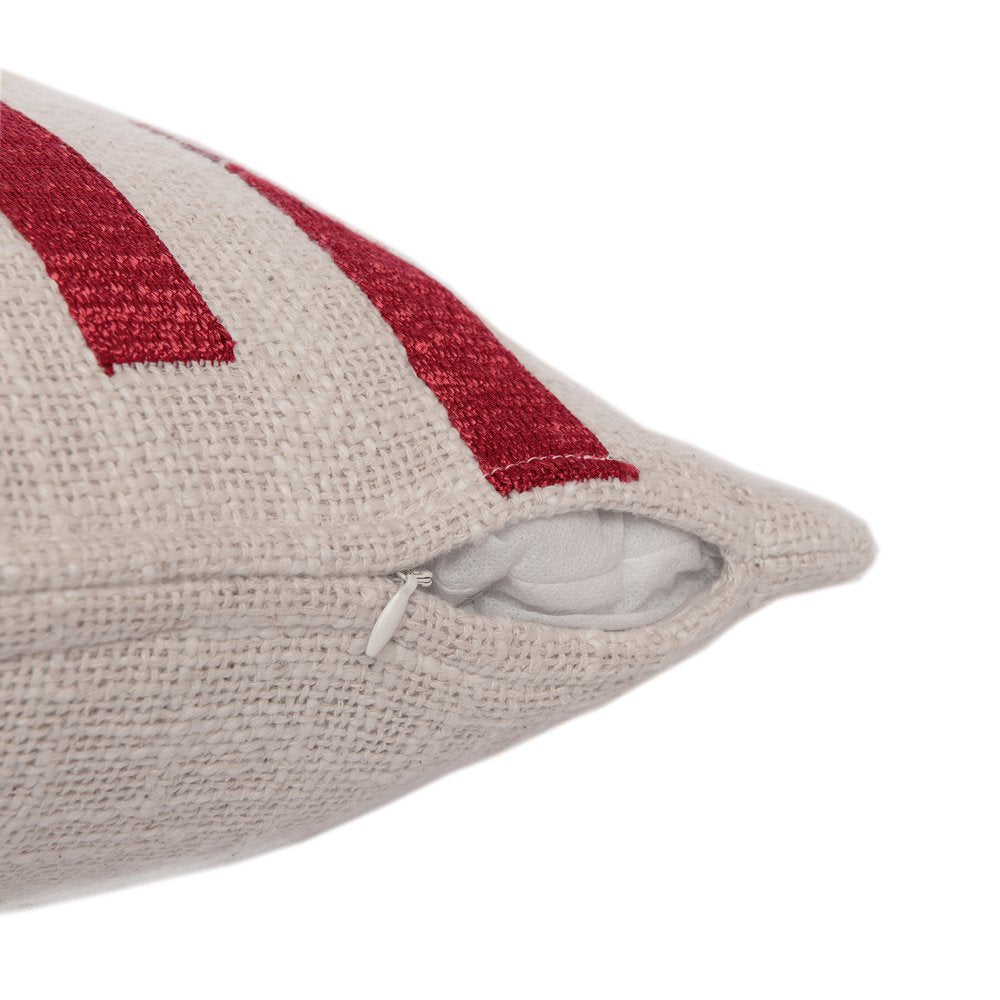 24" Red and Ivory Geometric Cotton Blend Throw Pillow With Embroidery — view 3