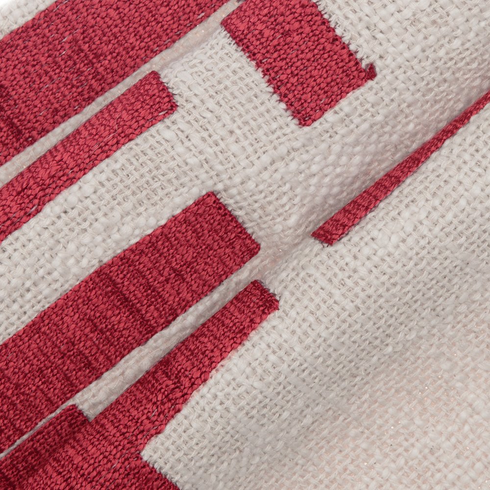 24" Red and Ivory Geometric Cotton Blend Throw Pillow With Embroidery HomeRoots