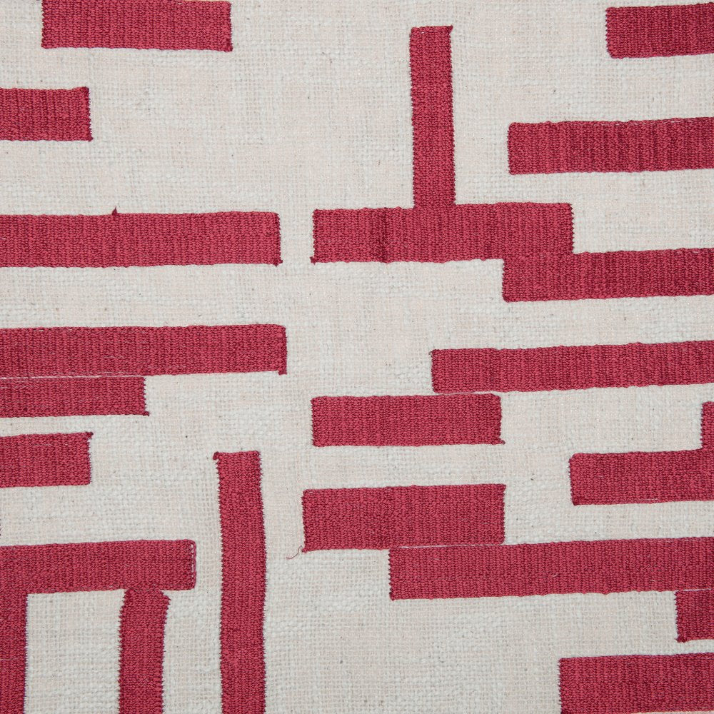 24" Red and Ivory Geometric Cotton Blend Throw Pillow With Embroidery — view 7
