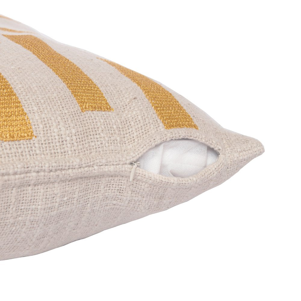 24" Yellow and Ivory Geometric Cotton Blend Throw Pillow With Embroidery — view 3