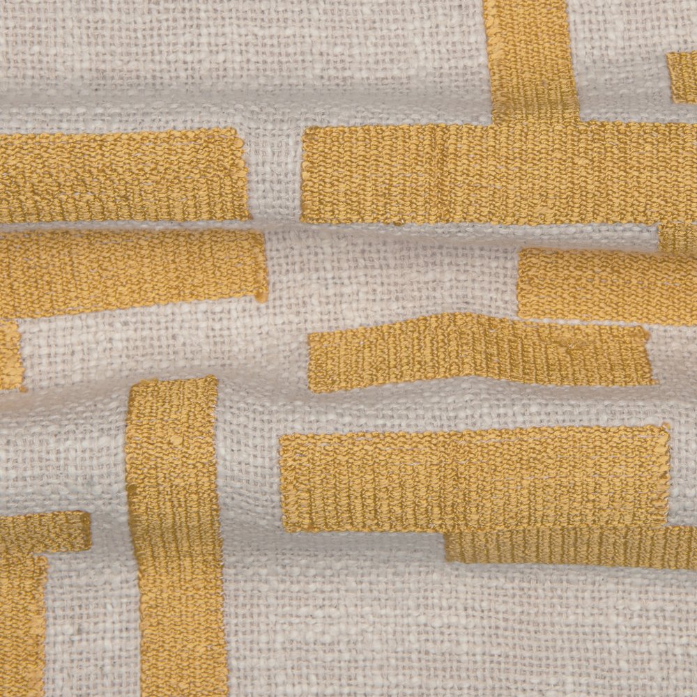 24" Yellow and Ivory Geometric Cotton Blend Throw Pillow With Embroidery HomeRoots