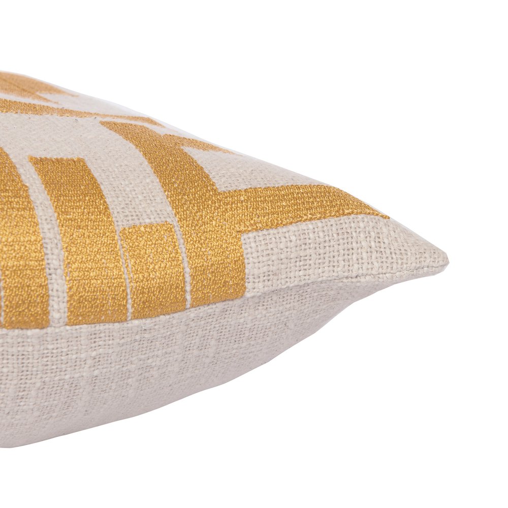 24" Yellow and Ivory Geometric Cotton Blend Throw Pillow With Embroidery — view 5