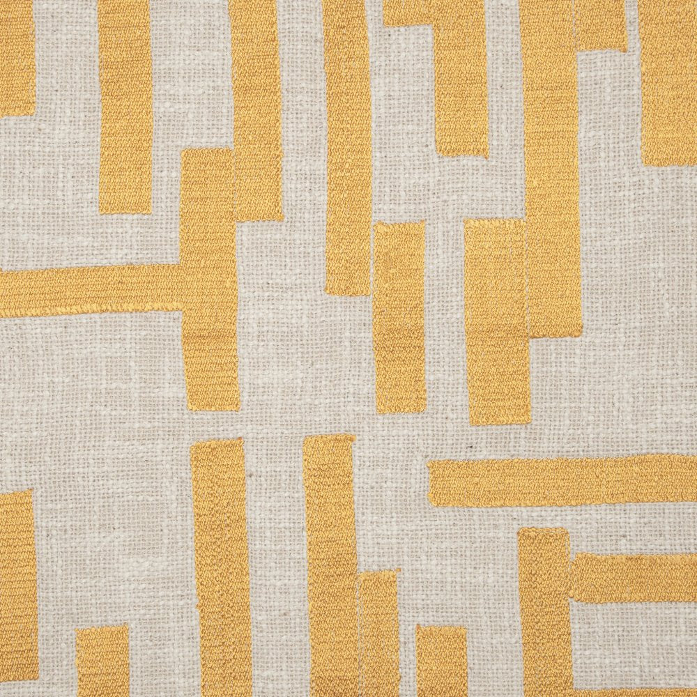 24" Yellow and Ivory Geometric Cotton Blend Throw Pillow With Embroidery HomeRoots