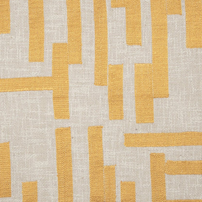 24" Yellow and Ivory Geometric Cotton Blend Throw Pillow With Embroidery HomeRoots