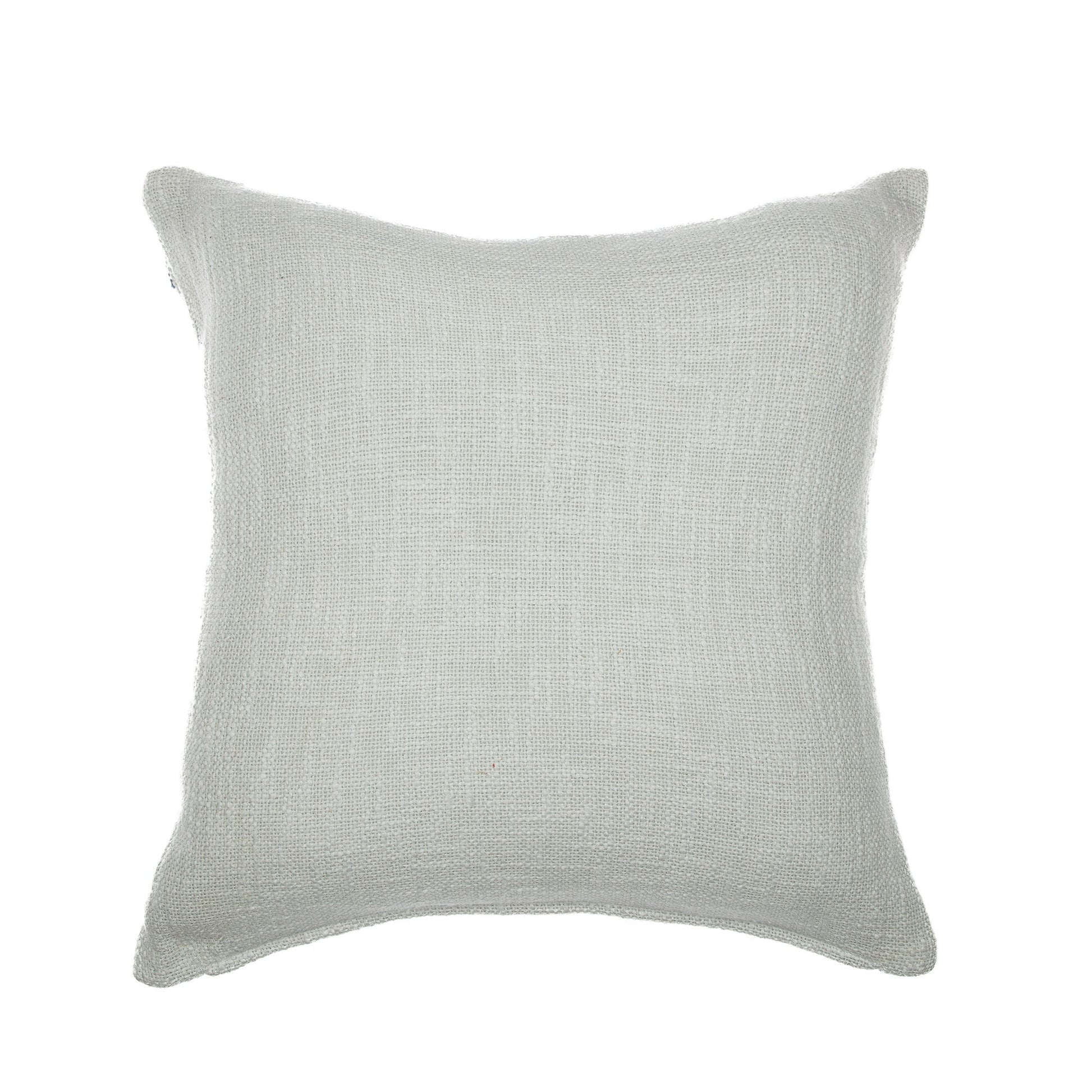 24" Blue and Ivory Geometric Cotton Blend Throw Pillow With Embroidery FurniFindUSA