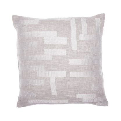 20" Ivory Geometric Cotton Blend Throw Pillow With Embroidery FurniFindUSA