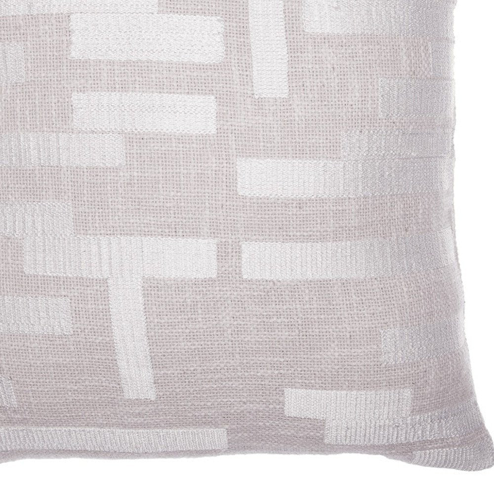 20" Ivory Geometric Cotton Blend Throw Pillow With Embroidery — view 10