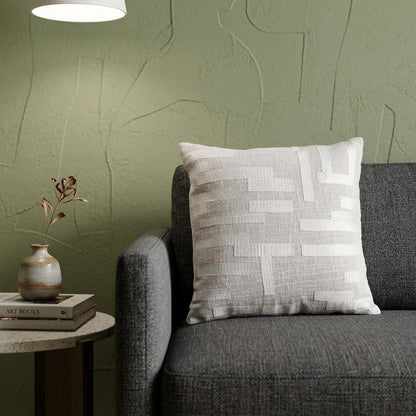 20" Ivory Geometric Cotton Blend Throw Pillow With Embroidery